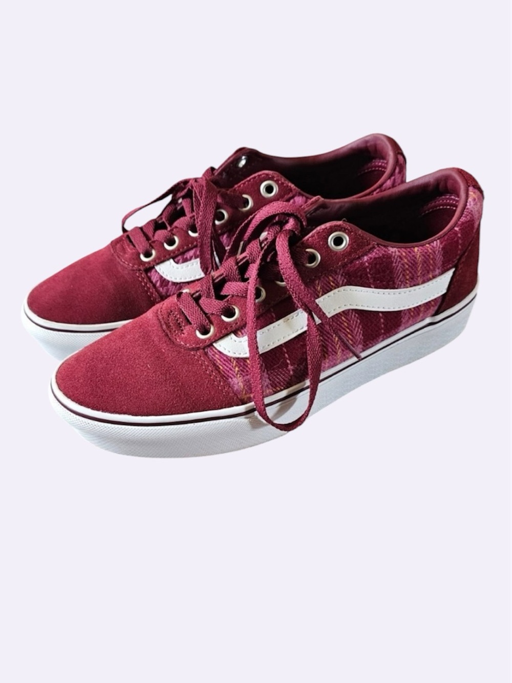 Vans Ward Platform Maroon Plaid Houndstooth Low-Top Sneakers